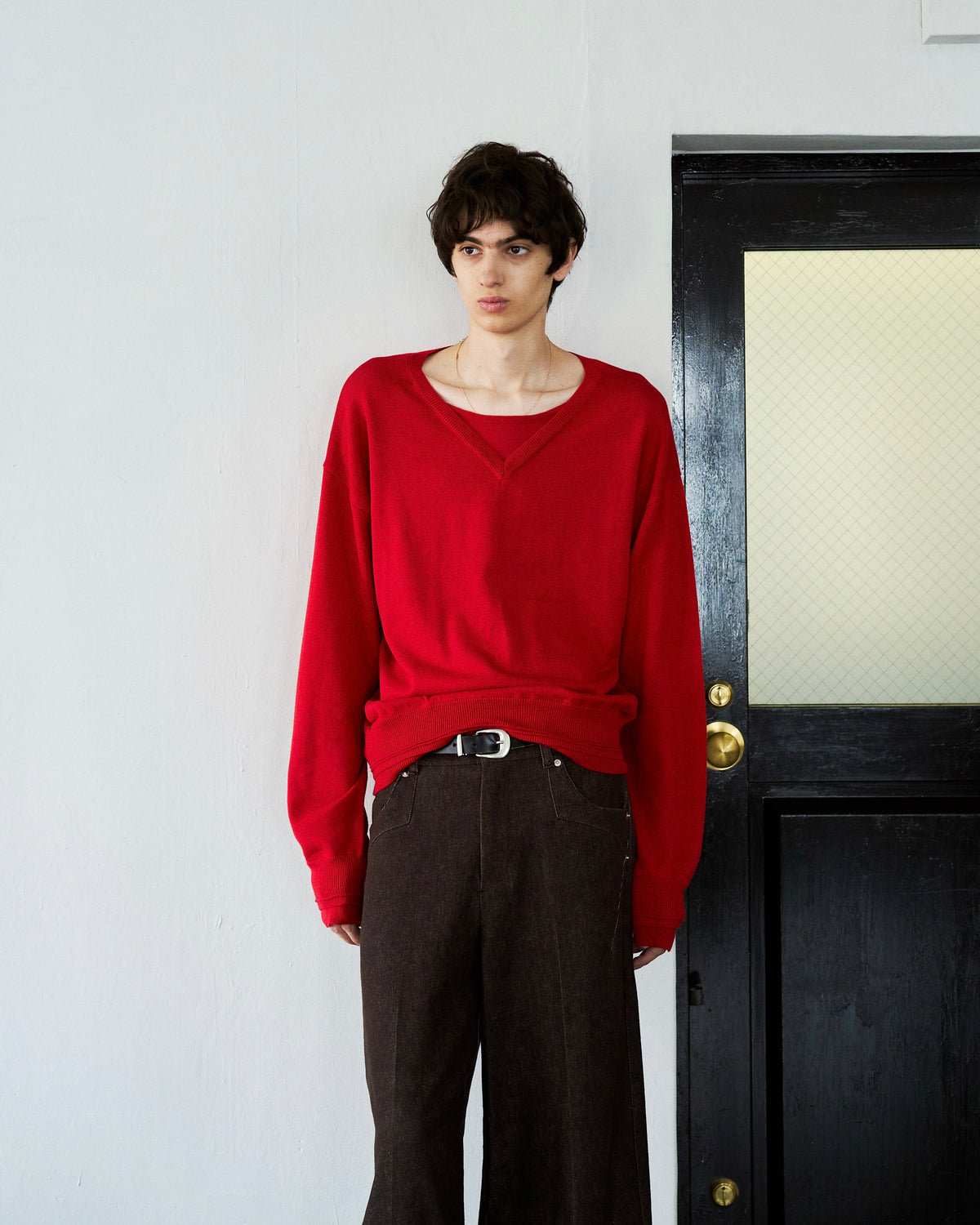 DOUBLE LAYERED V-NECK SWEATER