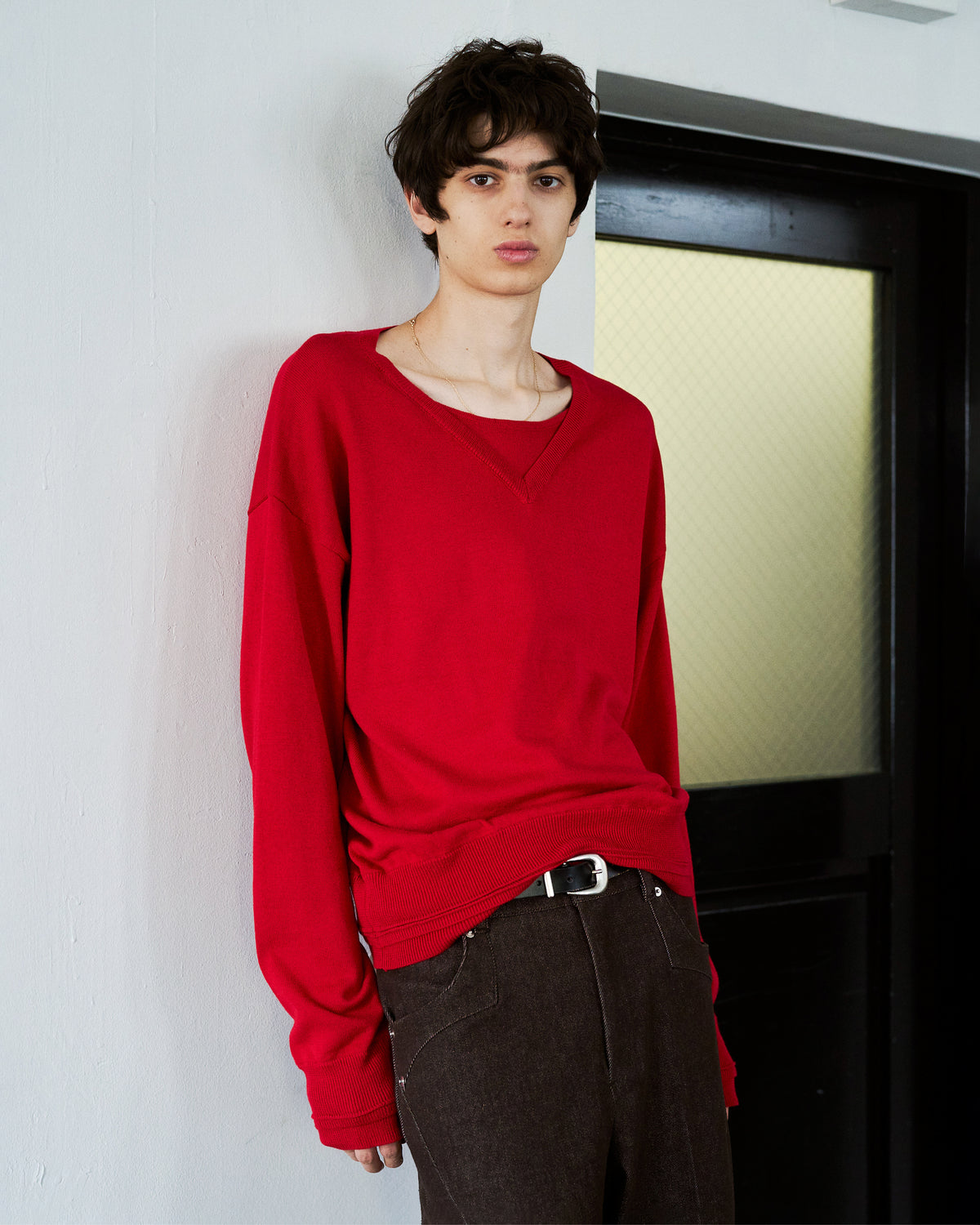 DOUBLE LAYERED V-NECK SWEATER