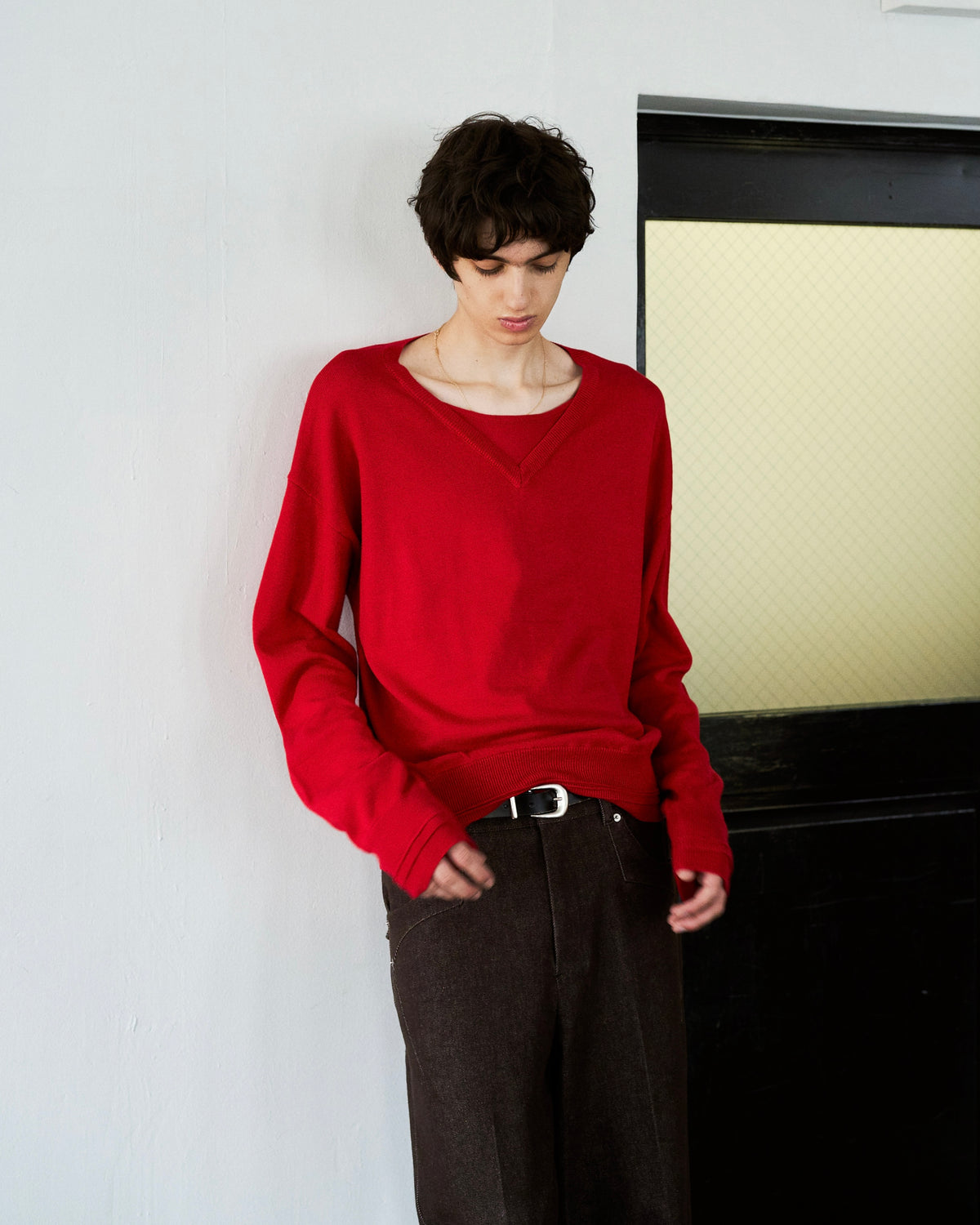 DOUBLE LAYERED V-NECK SWEATER