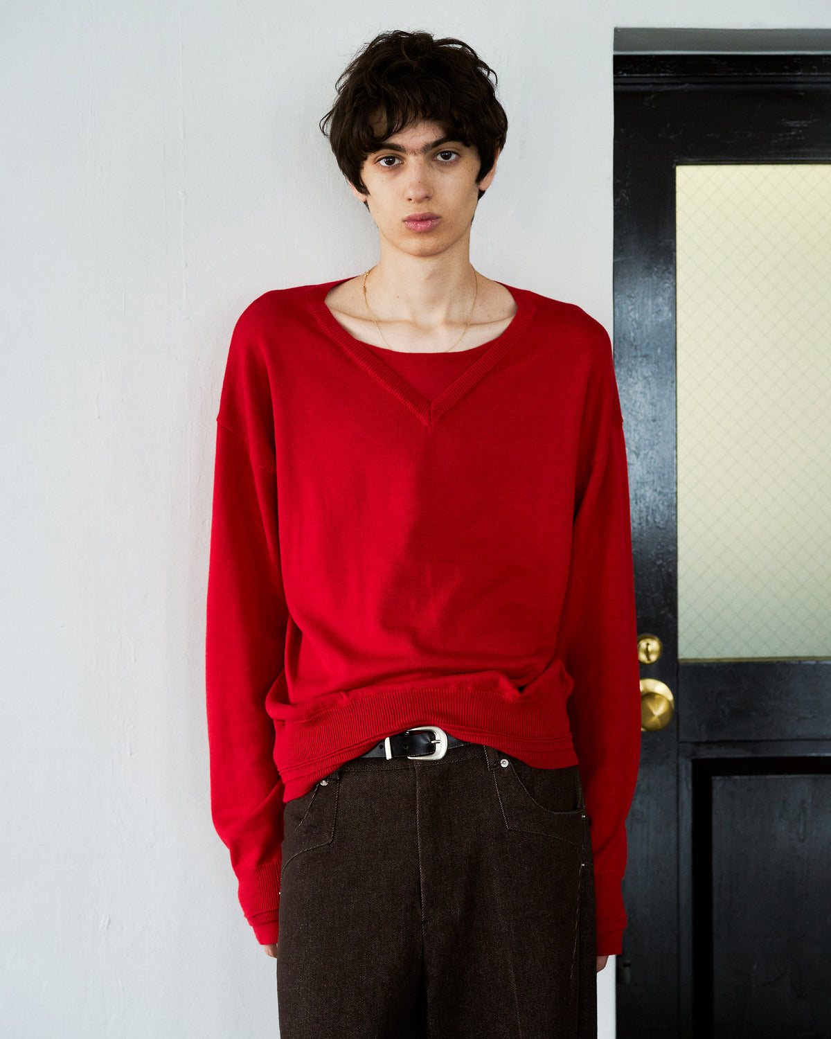 DOUBLE LAYERED V-NECK SWEATER