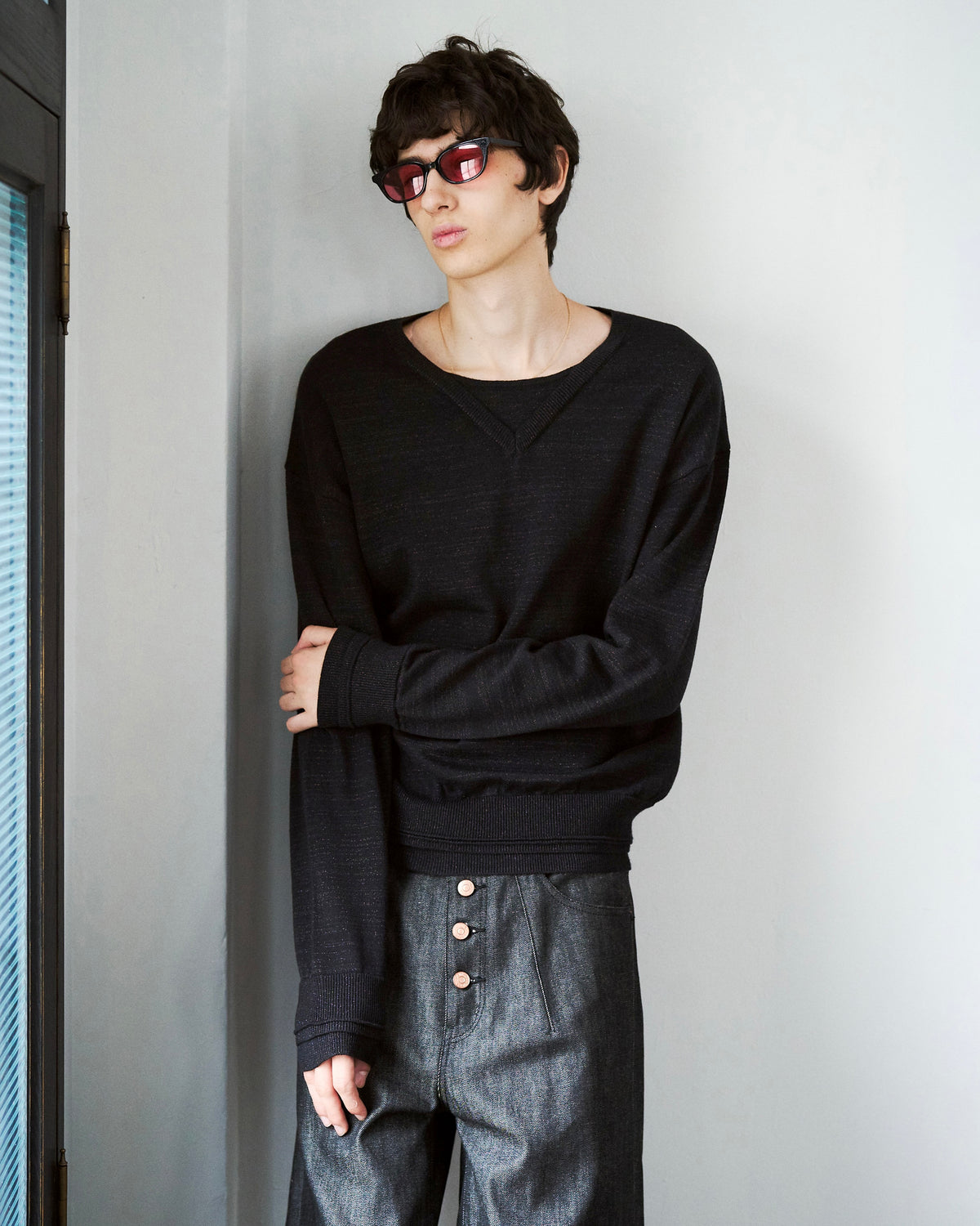 DOUBLE LAYERED V-NECK SWEATER