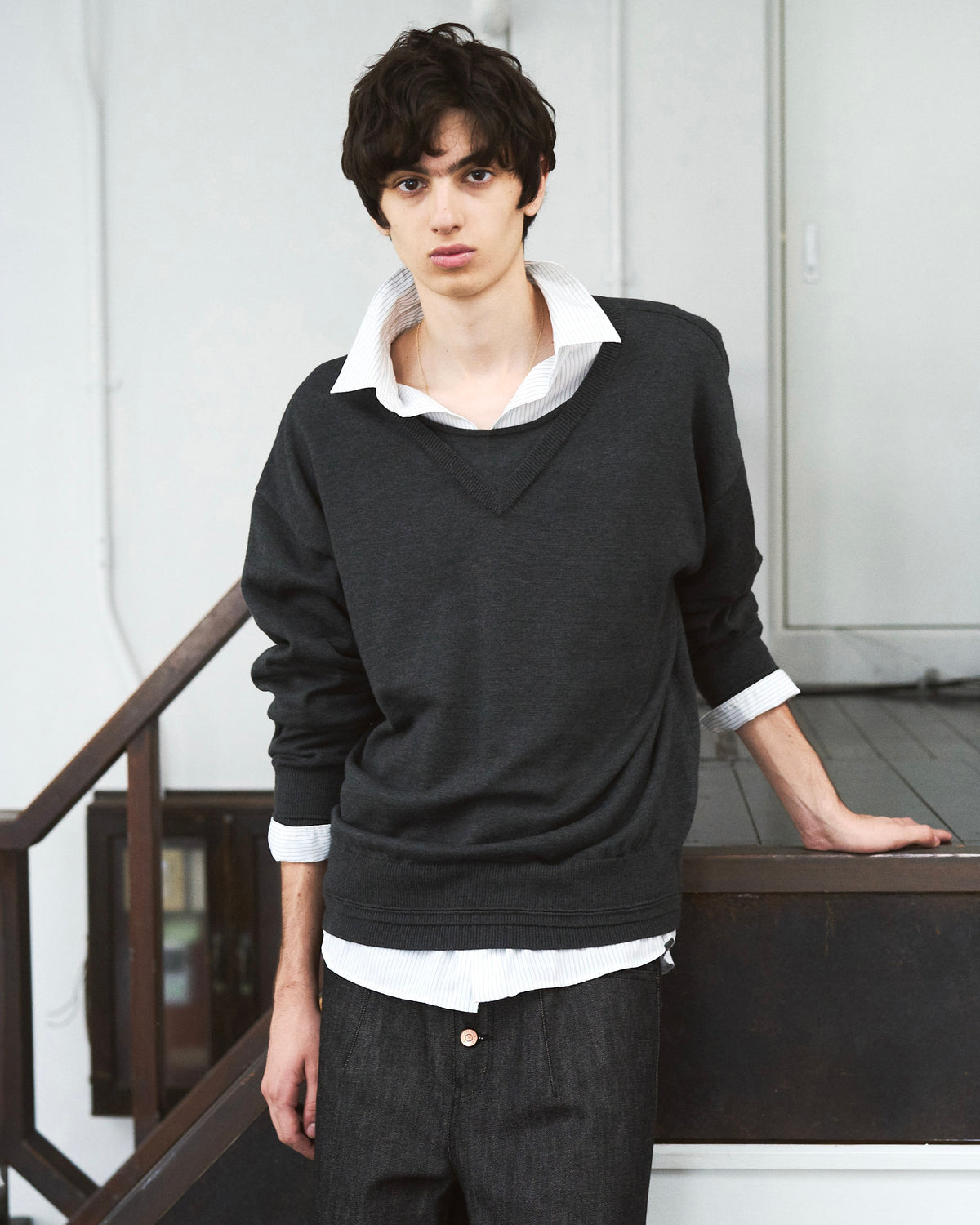 DOUBLE LAYERED V-NECK SWEATER
