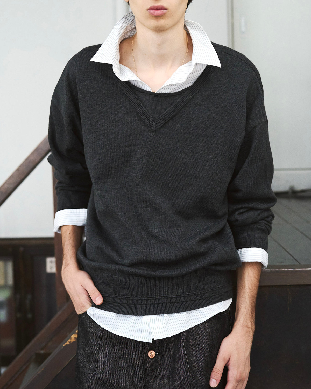 DOUBLE LAYERED V-NECK SWEATER