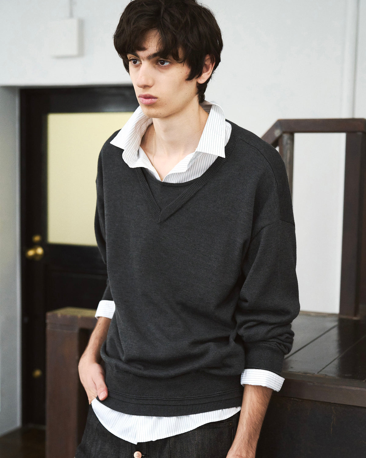 DOUBLE LAYERED V-NECK SWEATER