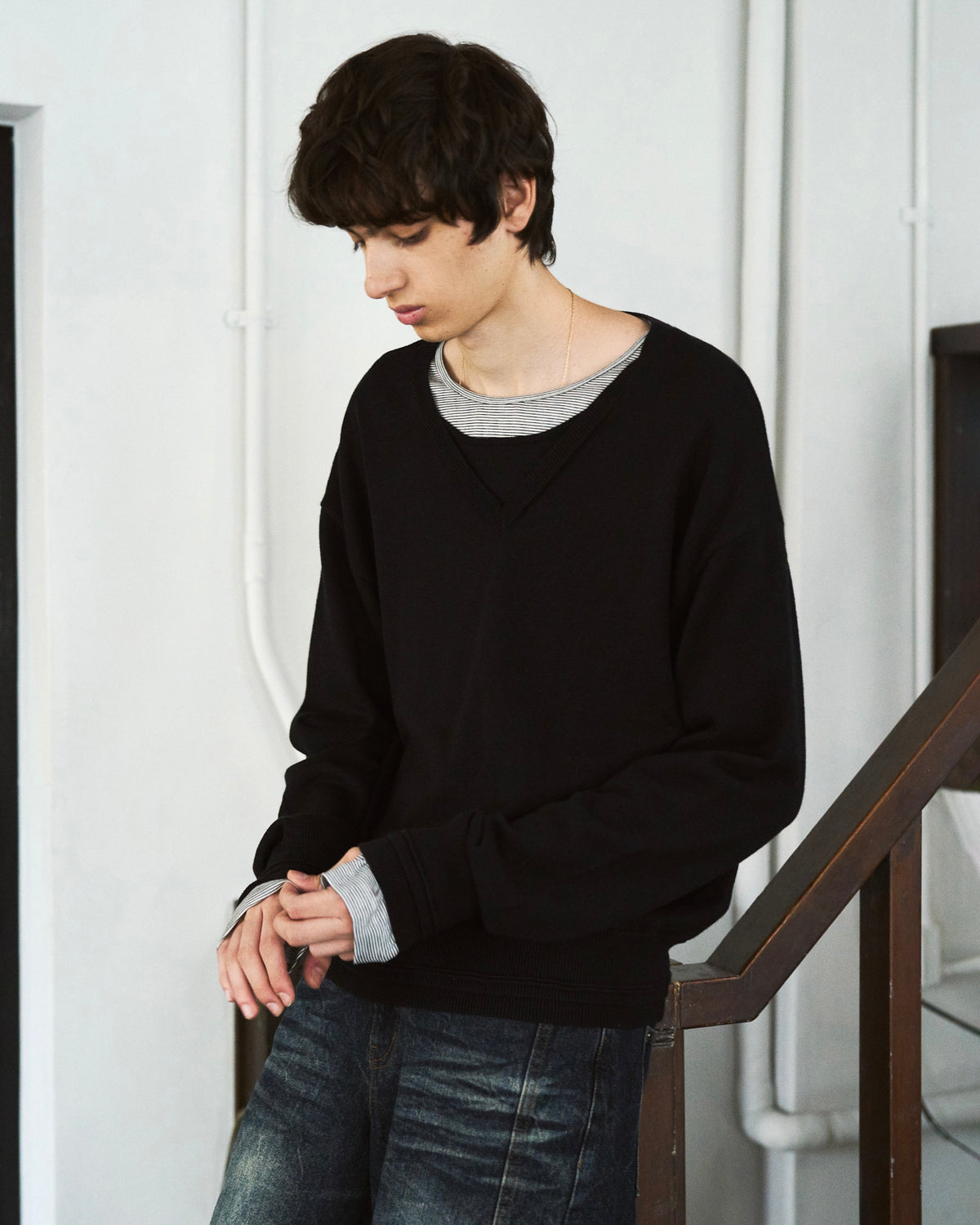 DOUBLE LAYERED V-NECK SWEATER