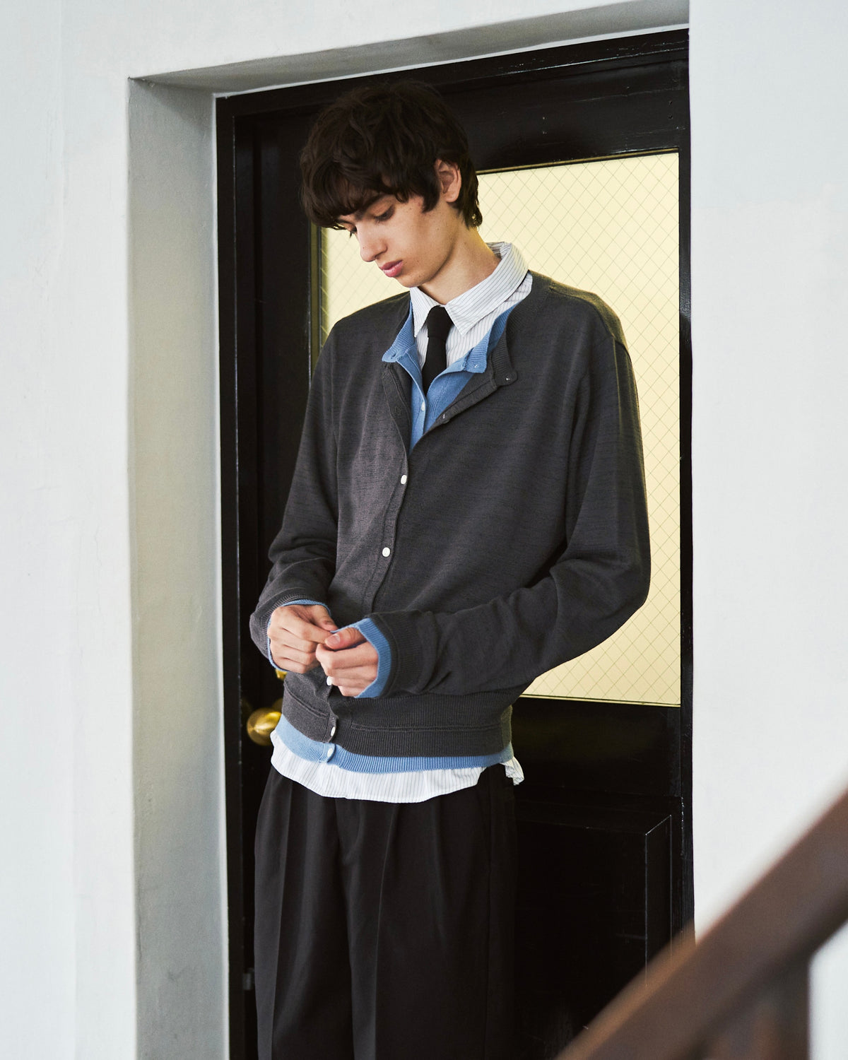DOUBLE LAYERED KNIT CARDIGAN