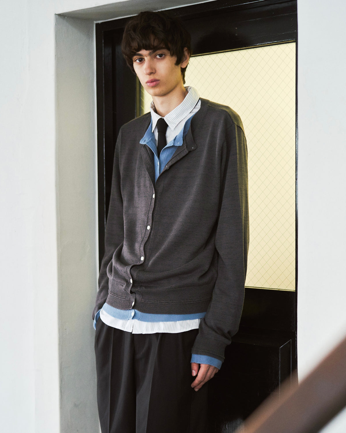 DOUBLE LAYERED KNIT CARDIGAN