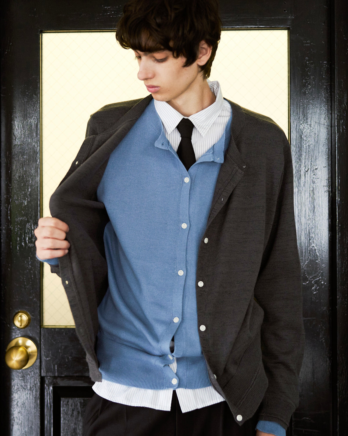 DOUBLE LAYERED KNIT CARDIGAN