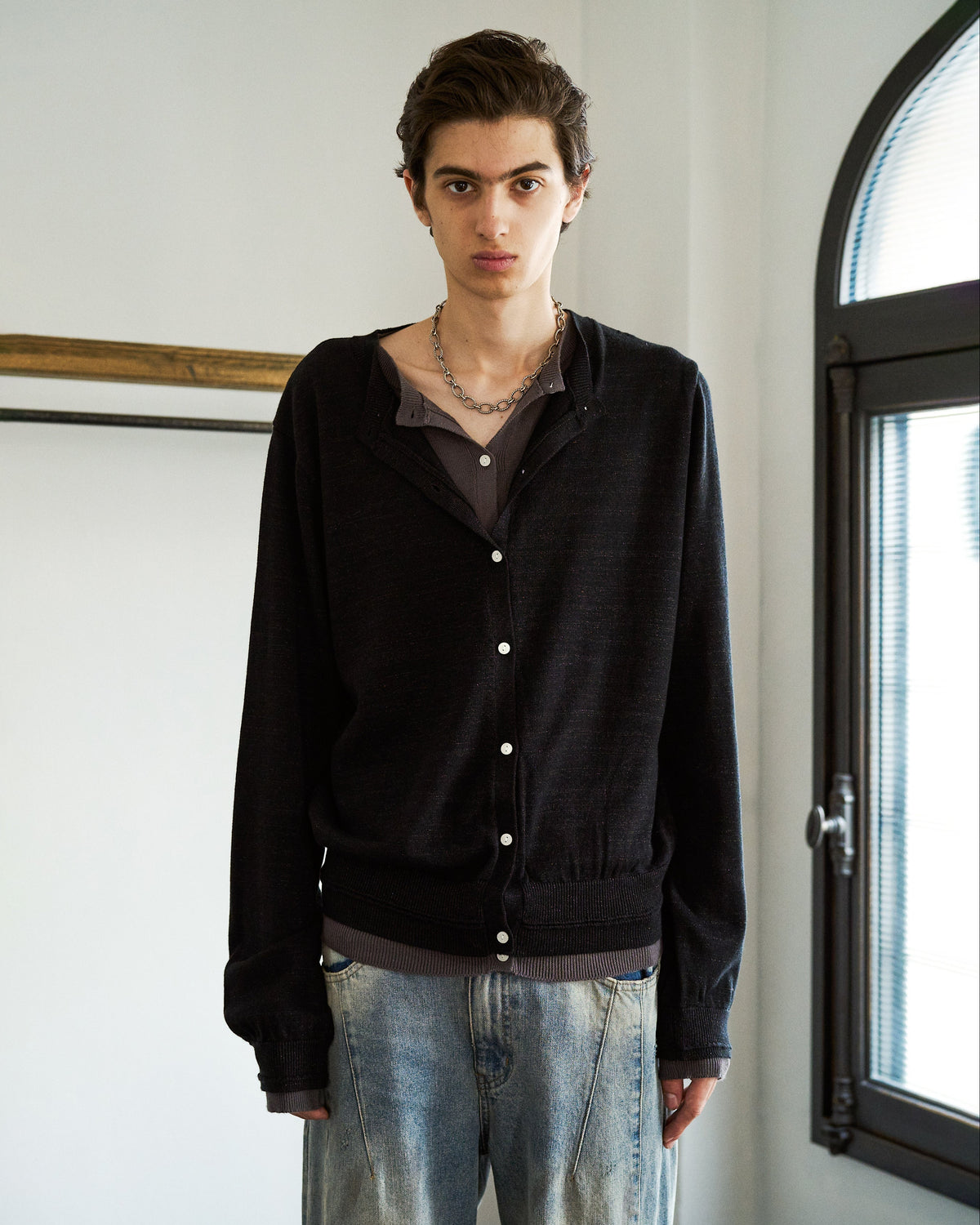 DOUBLE LAYERED KNIT CARDIGAN