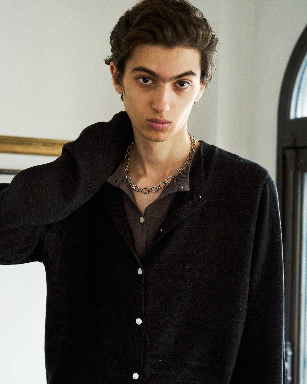 DOUBLE LAYERED KNIT CARDIGAN
