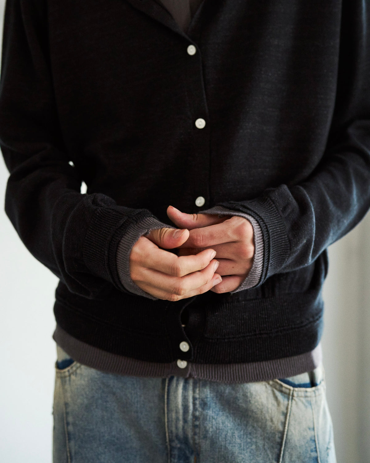 DOUBLE LAYERED KNIT CARDIGAN