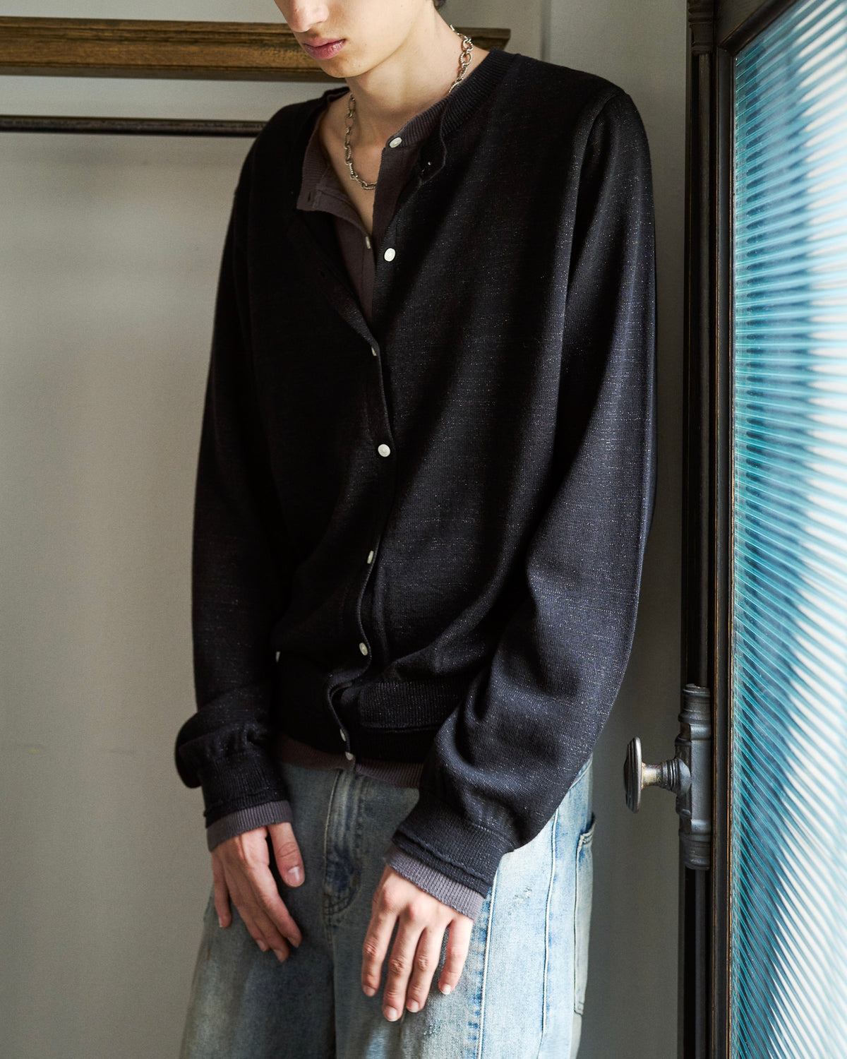 DOUBLE LAYERED KNIT CARDIGAN