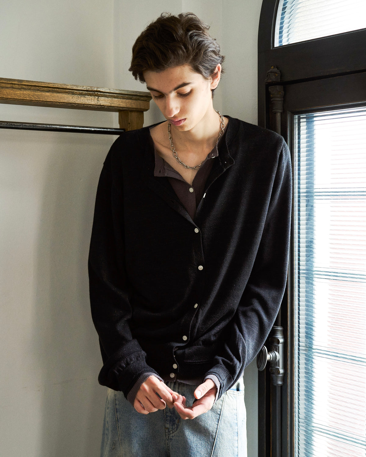 DOUBLE LAYERED KNIT CARDIGAN