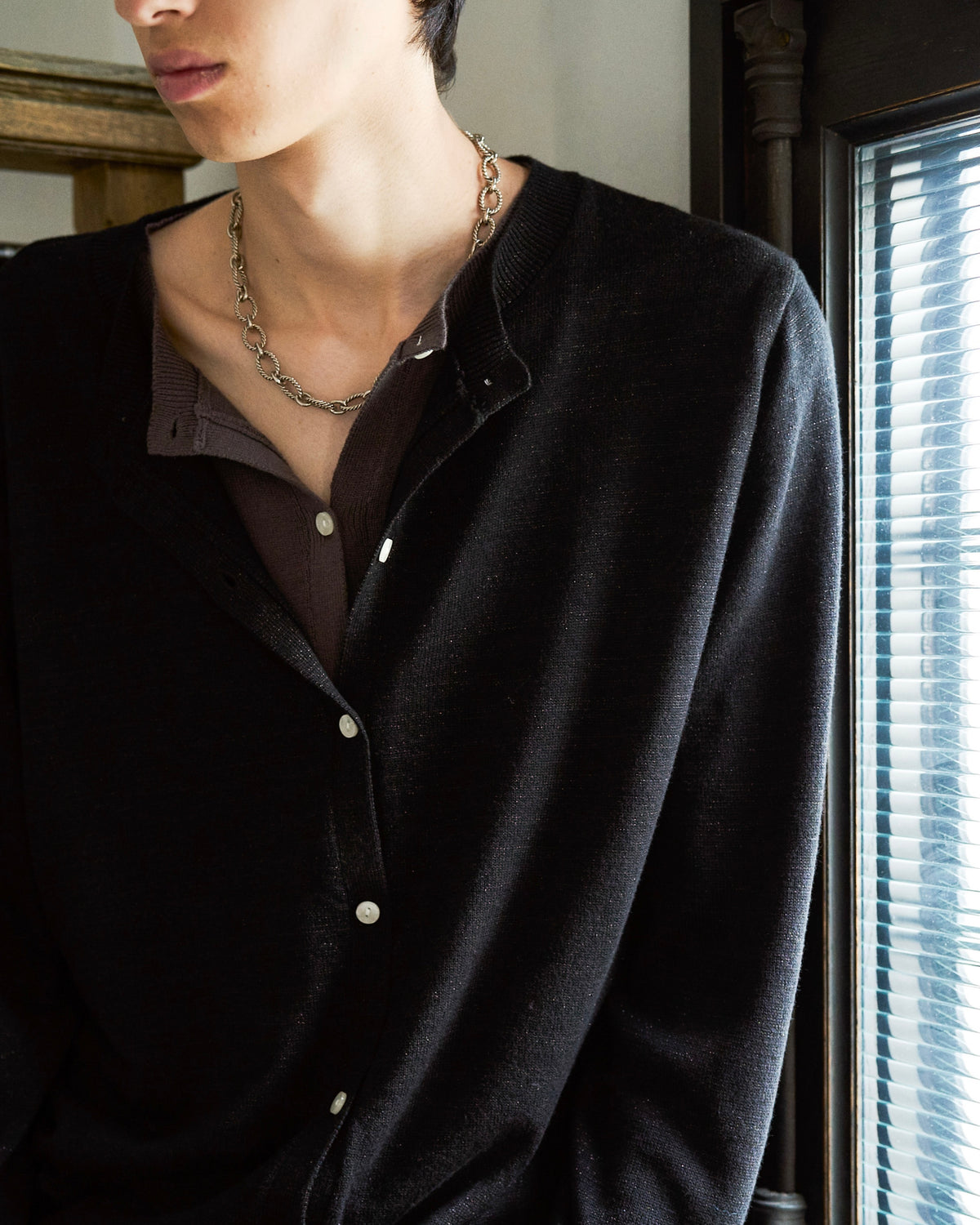 DOUBLE LAYERED KNIT CARDIGAN