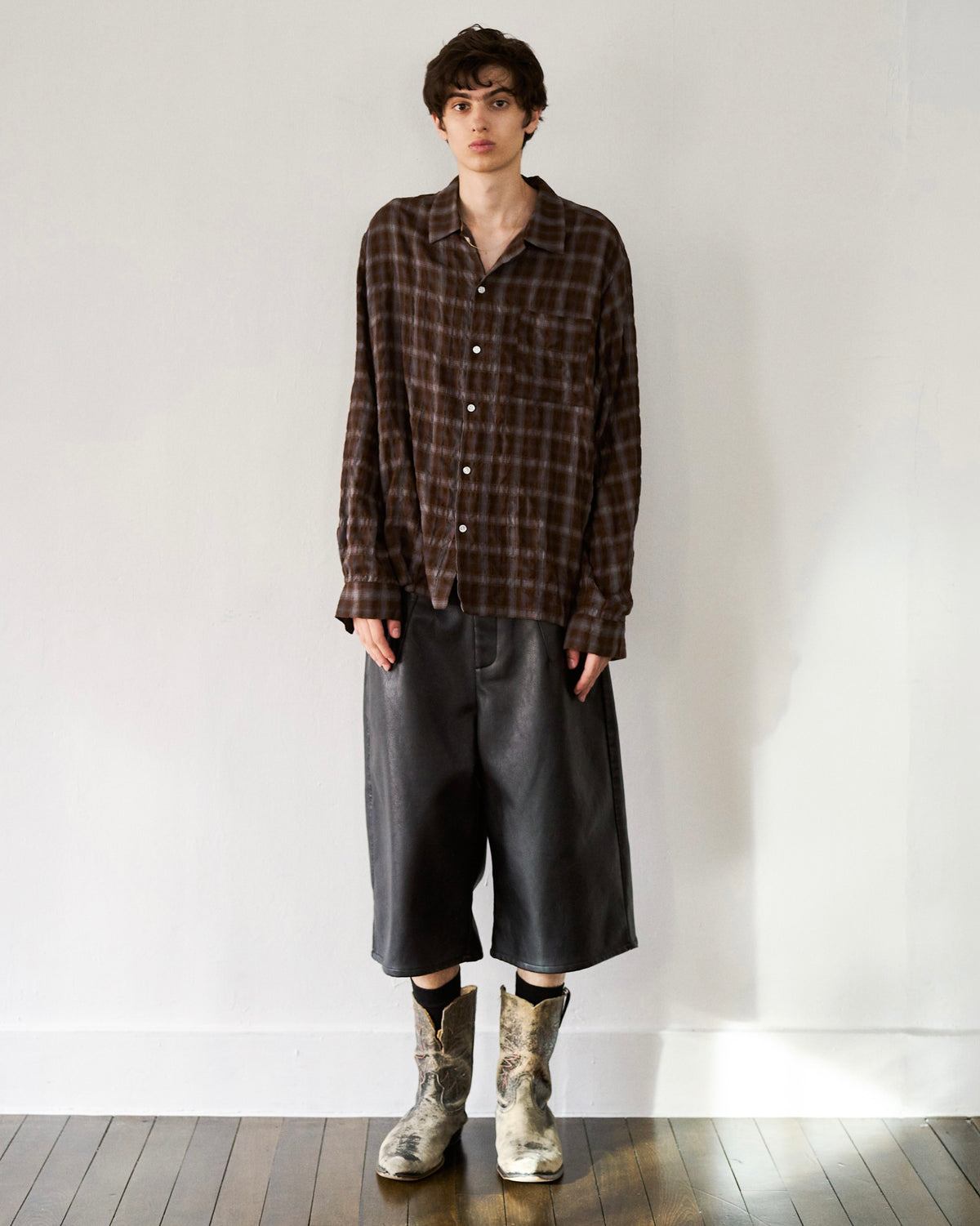 L/S SHIRRING CHECK SHIRT