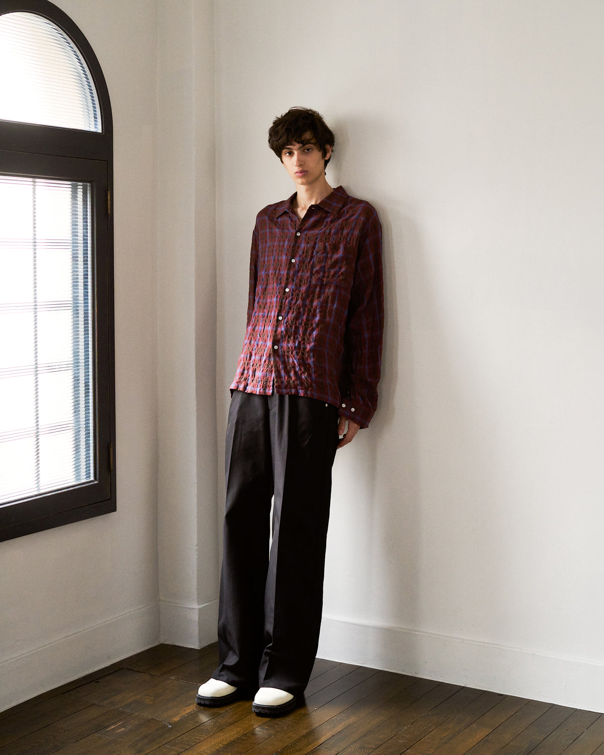 L/S SHIRRING CHECK SHIRT