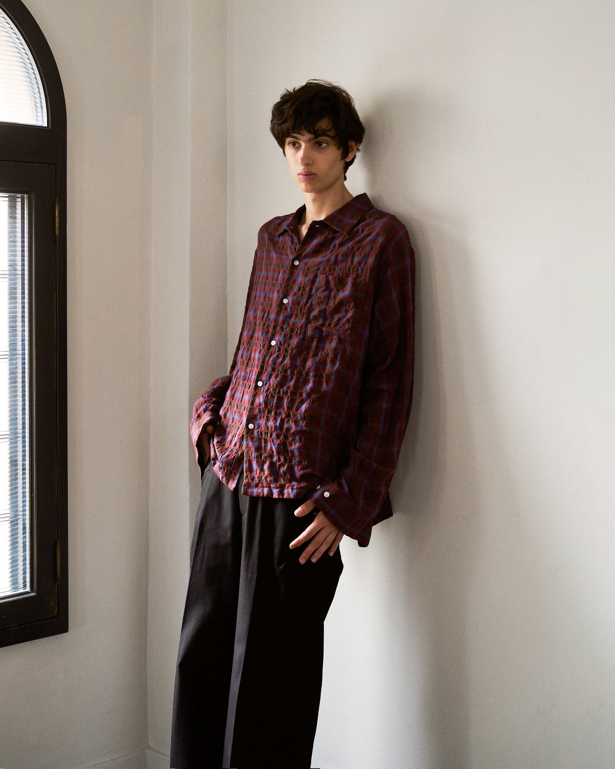 L/S SHIRRING CHECK SHIRT