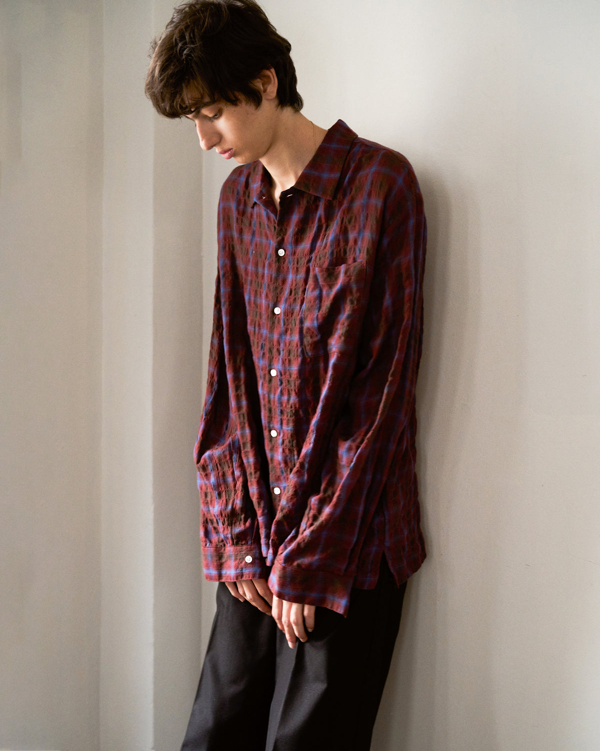 L/S SHIRRING CHECK SHIRT