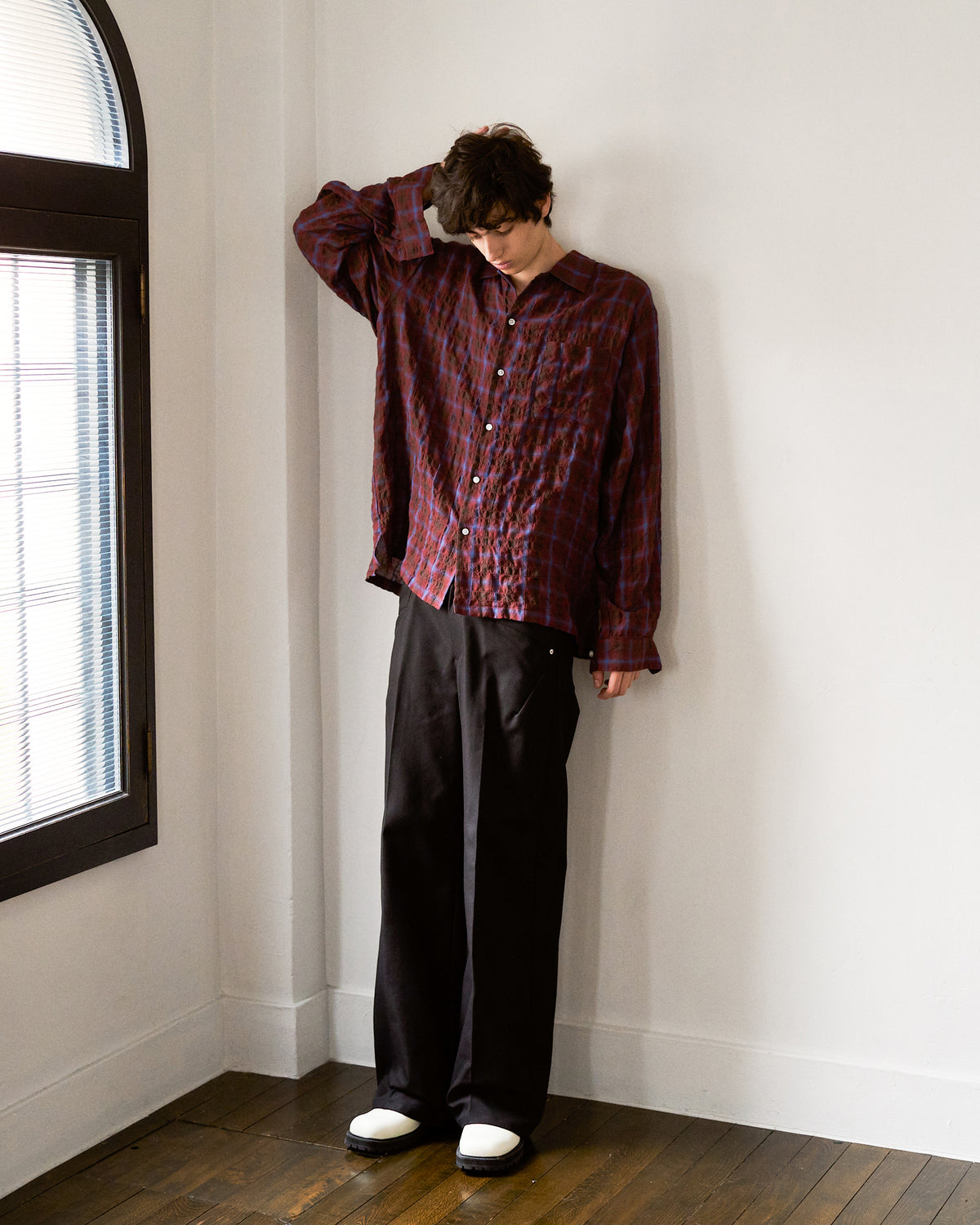 L/S SHIRRING CHECK SHIRT