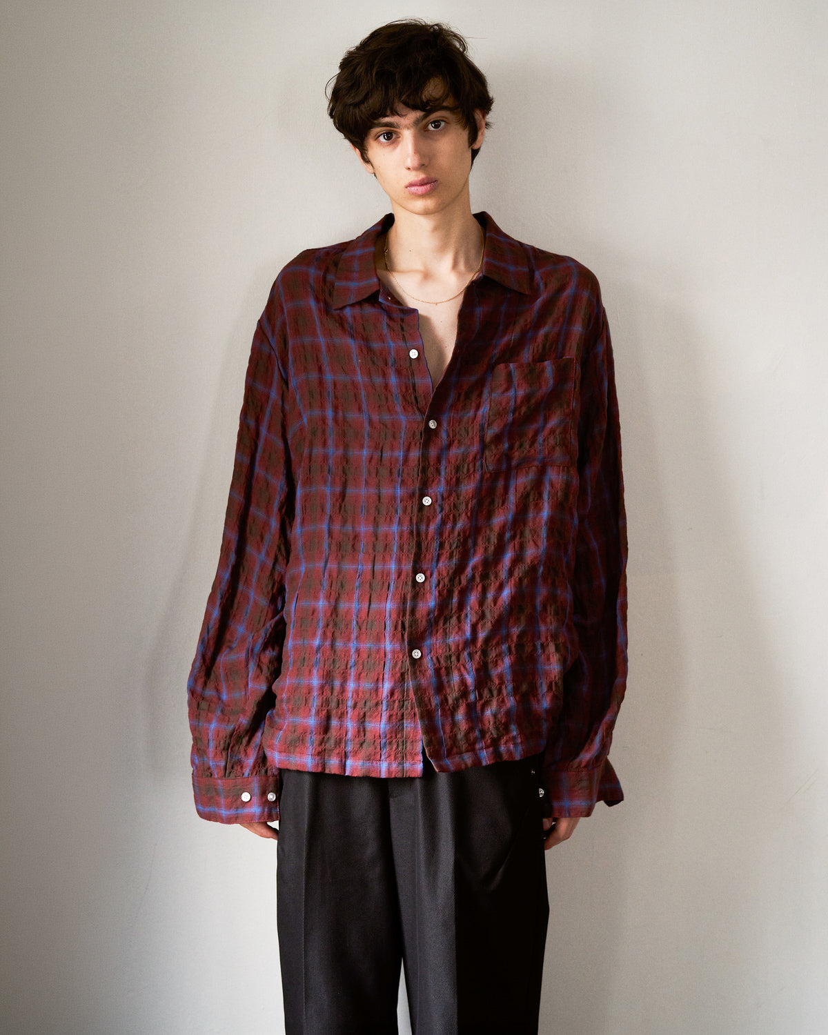 L/S SHIRRING CHECK SHIRT