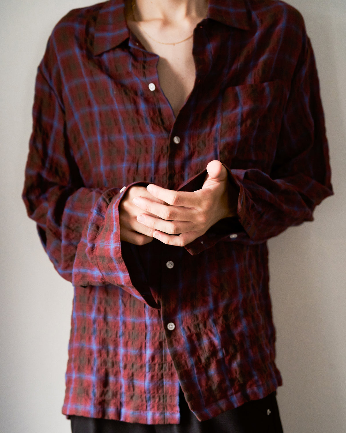L/S SHIRRING CHECK SHIRT