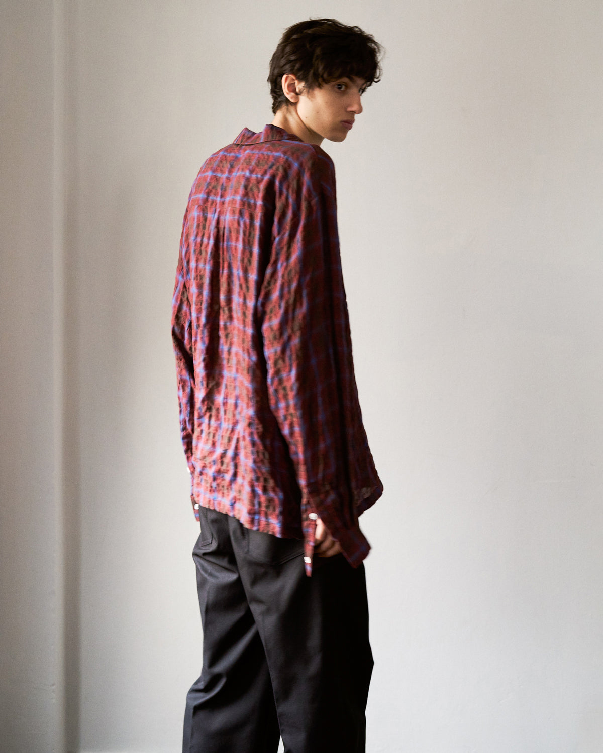 L/S SHIRRING CHECK SHIRT