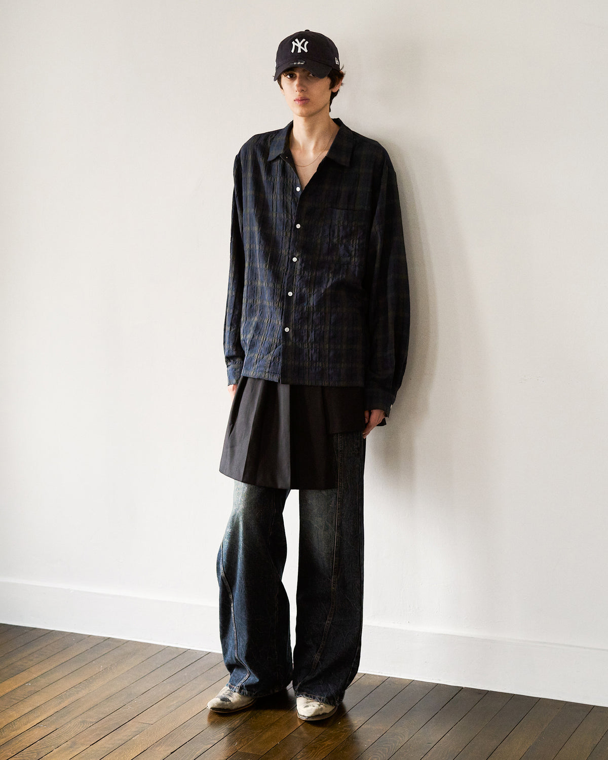 L/S SHIRRING CHECK SHIRT