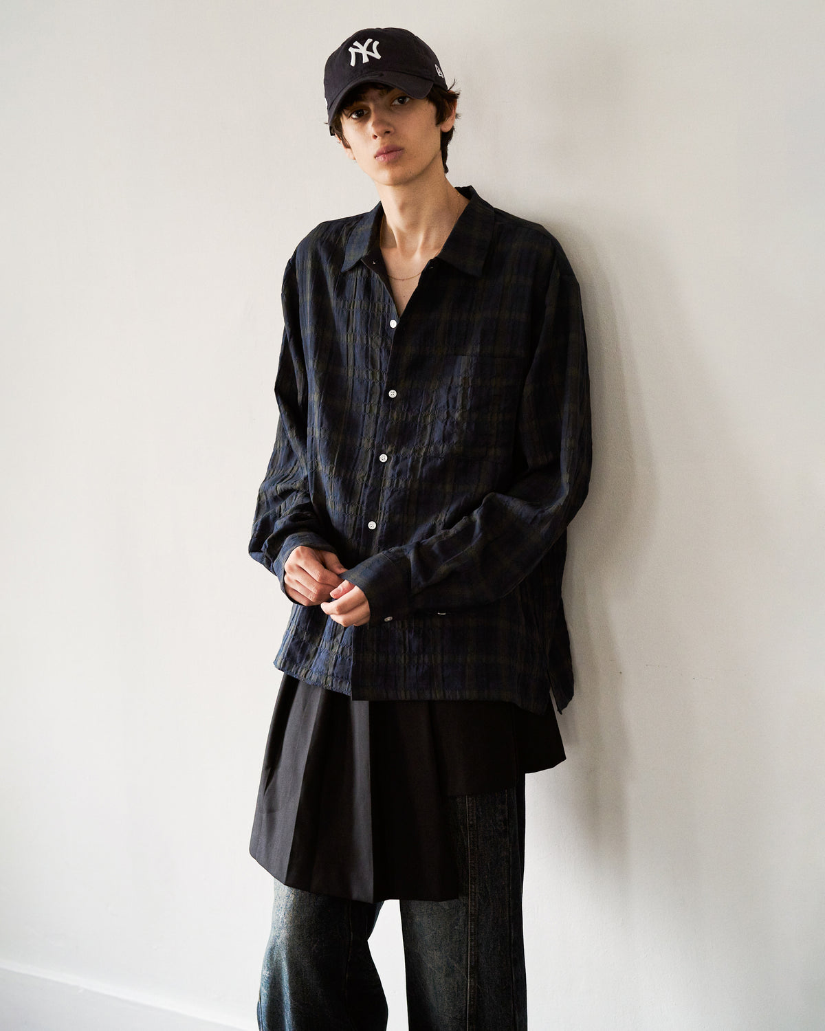 L/S SHIRRING CHECK SHIRT