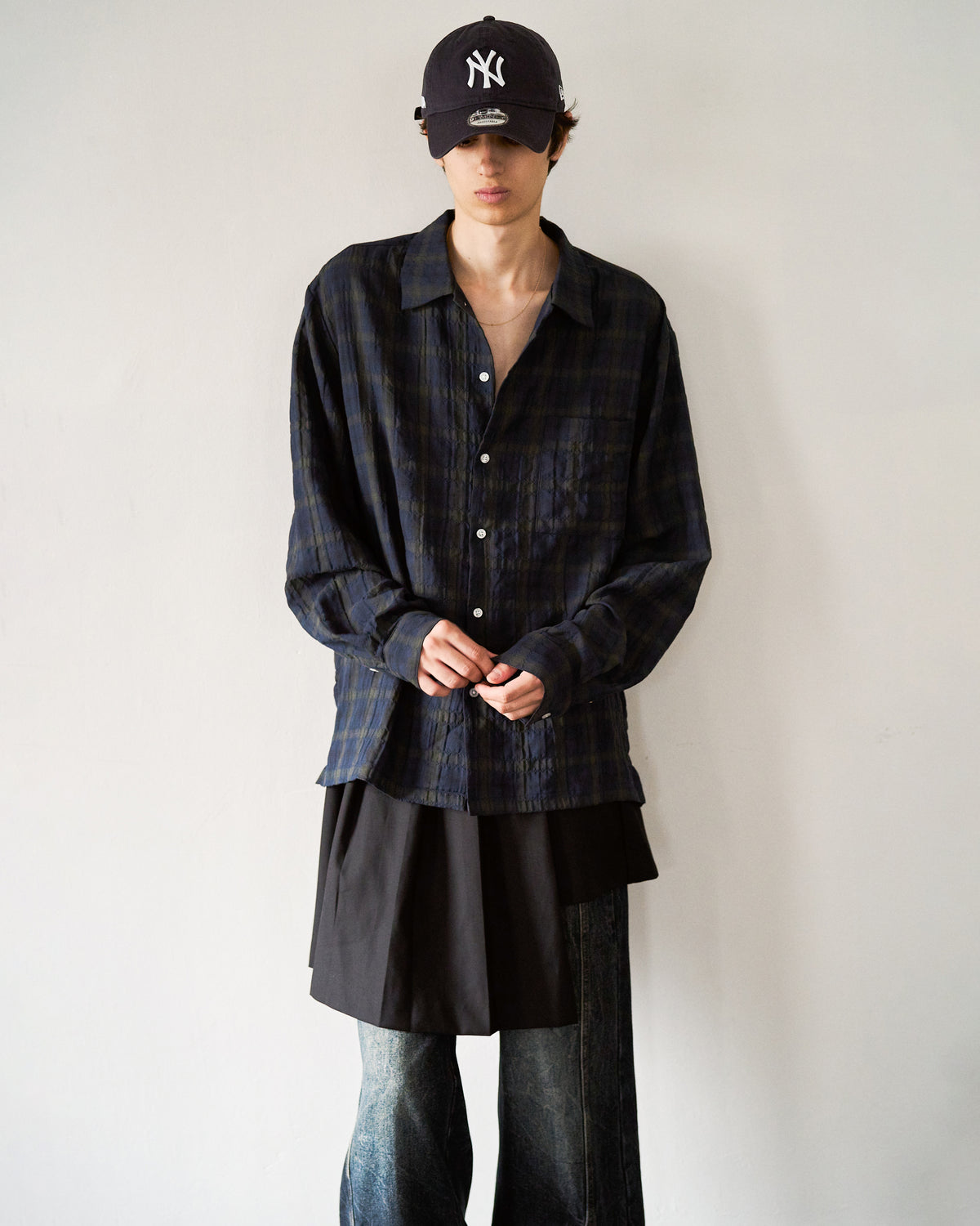 L/S SHIRRING CHECK SHIRT