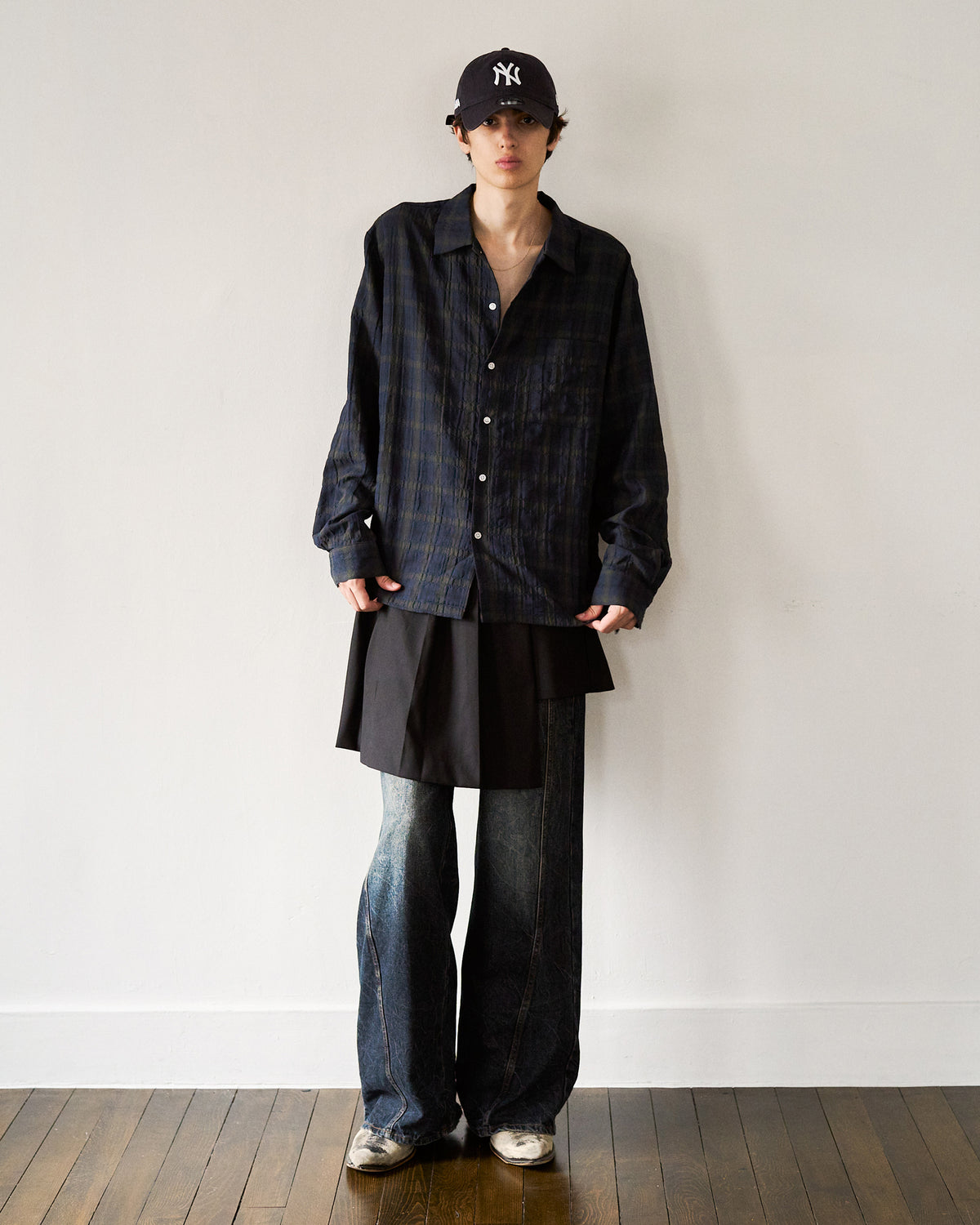 L/S SHIRRING CHECK SHIRT