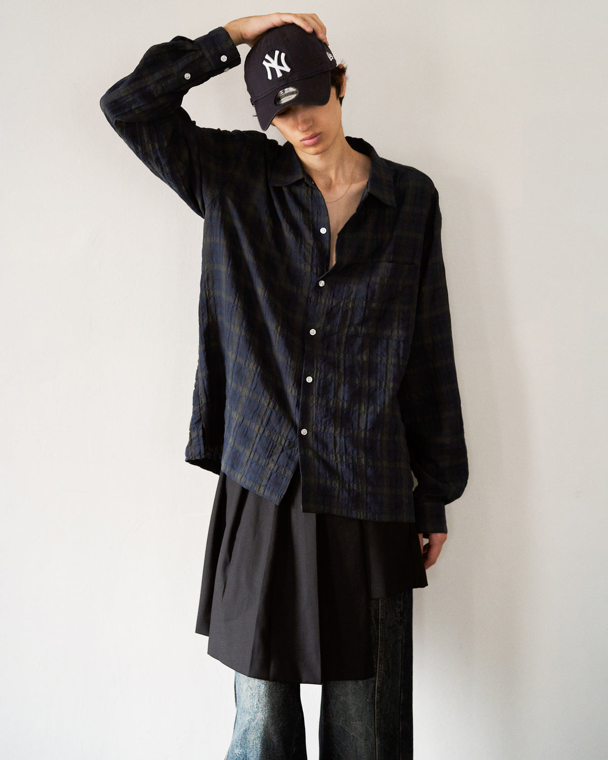 L/S SHIRRING CHECK SHIRT