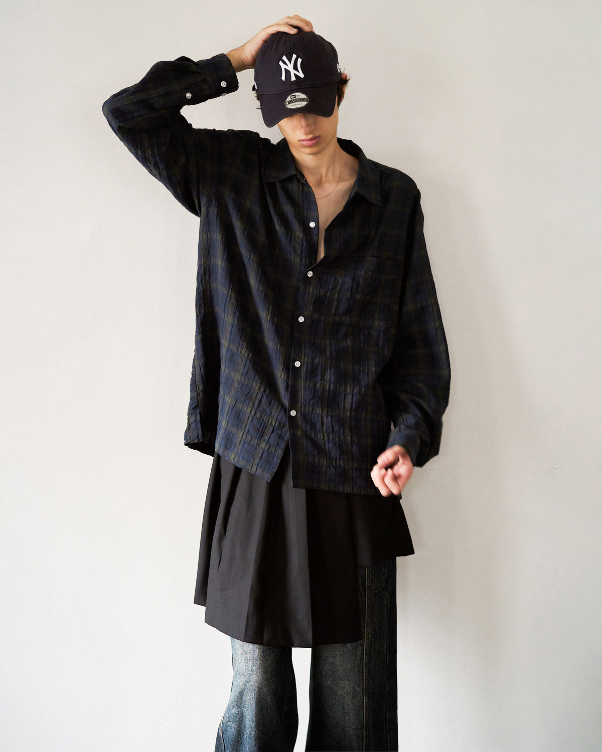 L/S SHIRRING CHECK SHIRT
