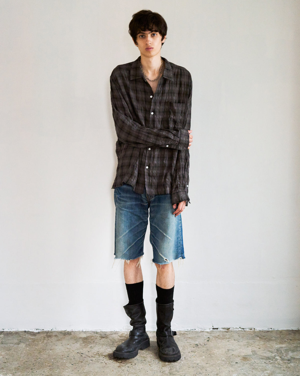 L/S SHIRRING CHECK SHIRT