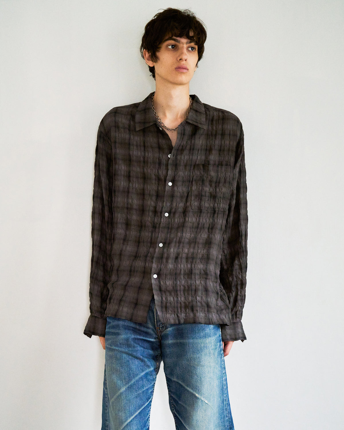 L/S SHIRRING CHECK SHIRT
