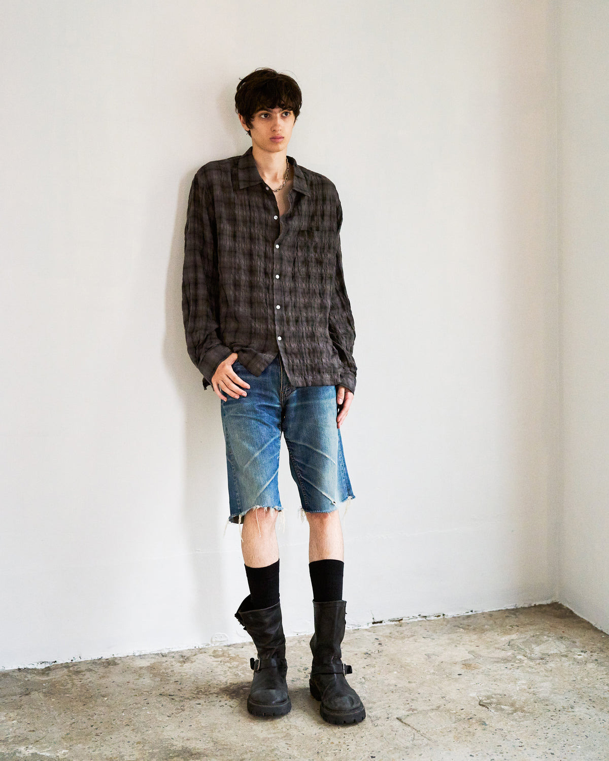 L/S SHIRRING CHECK SHIRT