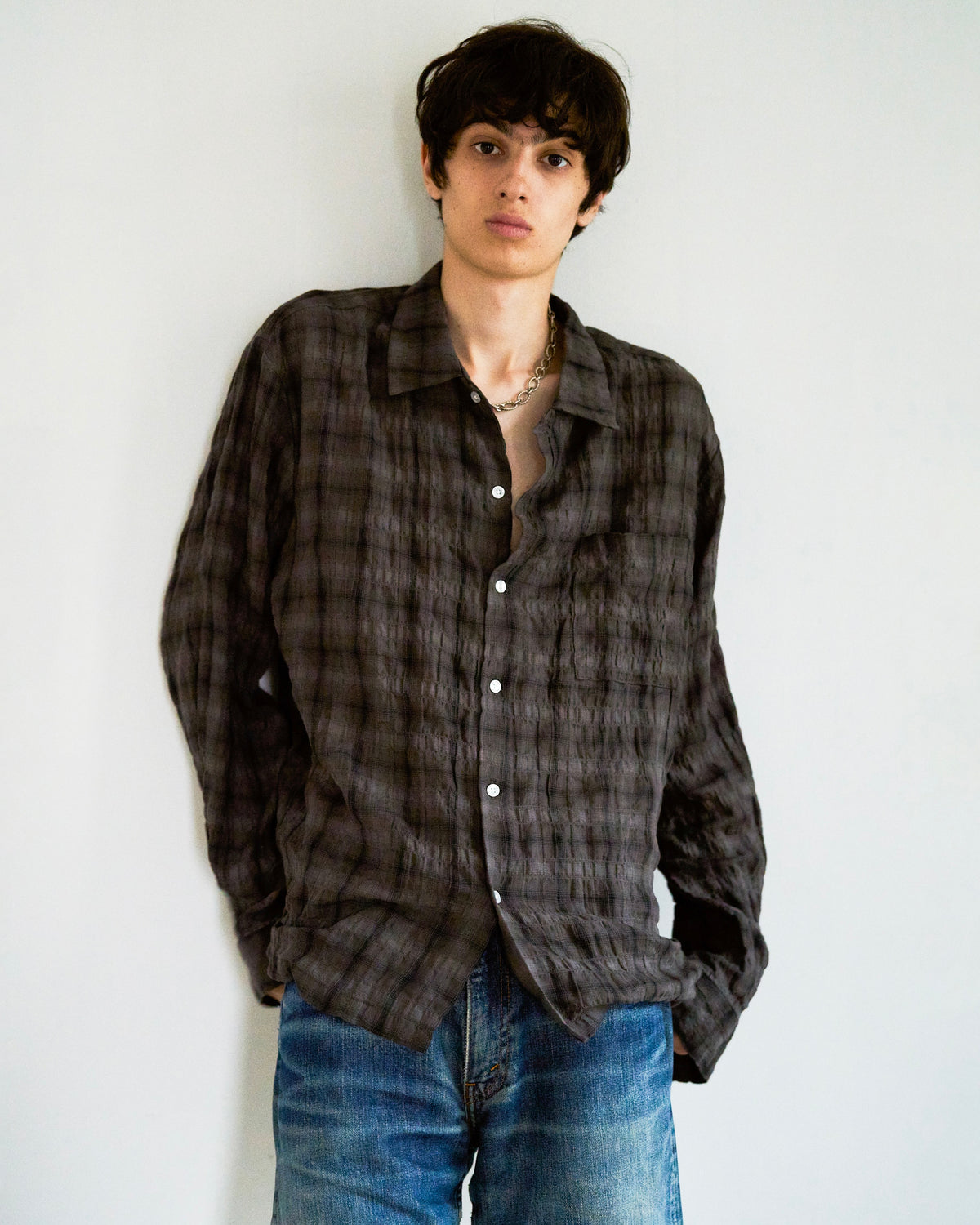 L/S SHIRRING CHECK SHIRT