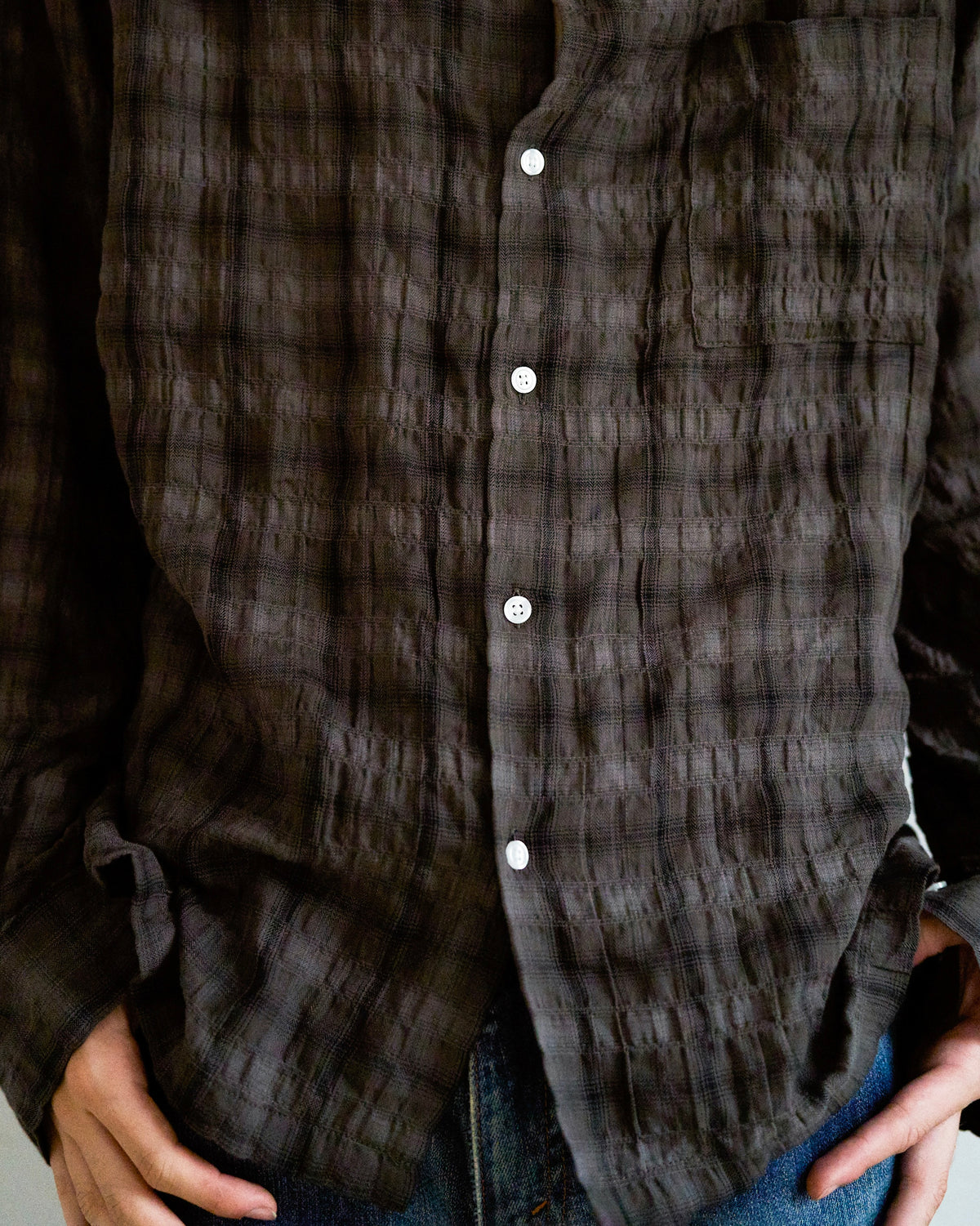 L/S SHIRRING CHECK SHIRT