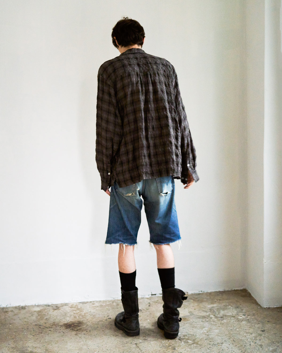 L/S SHIRRING CHECK SHIRT