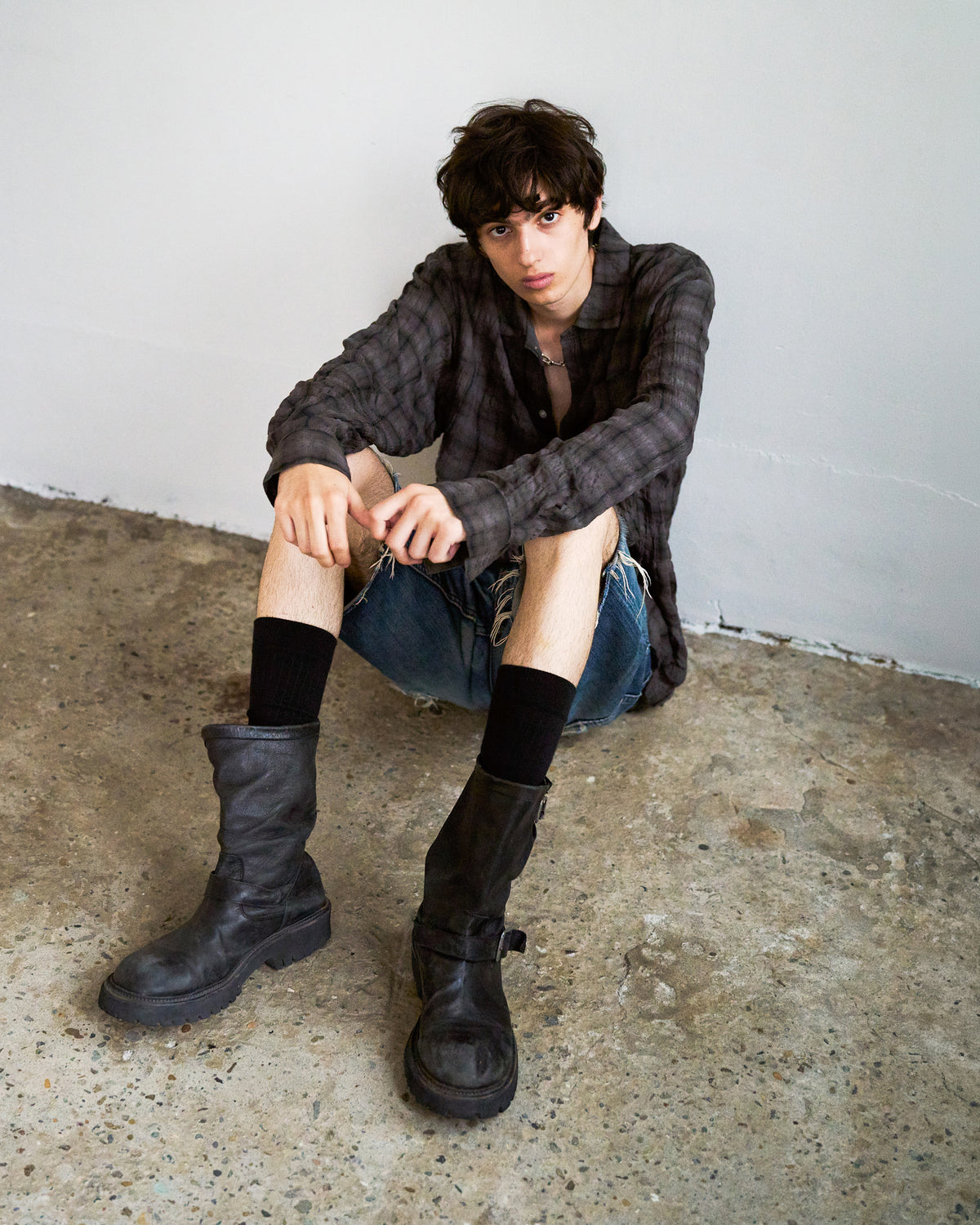 L/S SHIRRING CHECK SHIRT