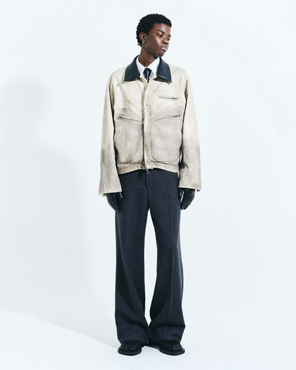 FAUX LEATHER COLLAR FADED DETROIT JACKET