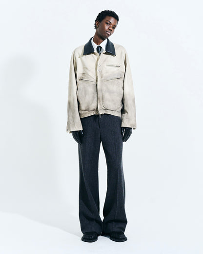 FAUX LEATHER COLLAR FADED DETROIT JACKET