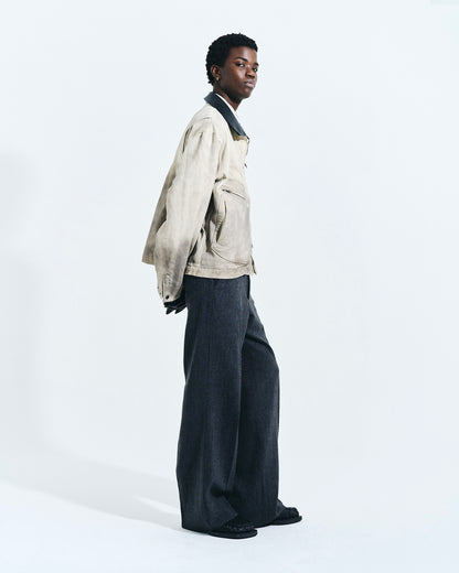 FAUX LEATHER COLLAR FADED DETROIT JACKET