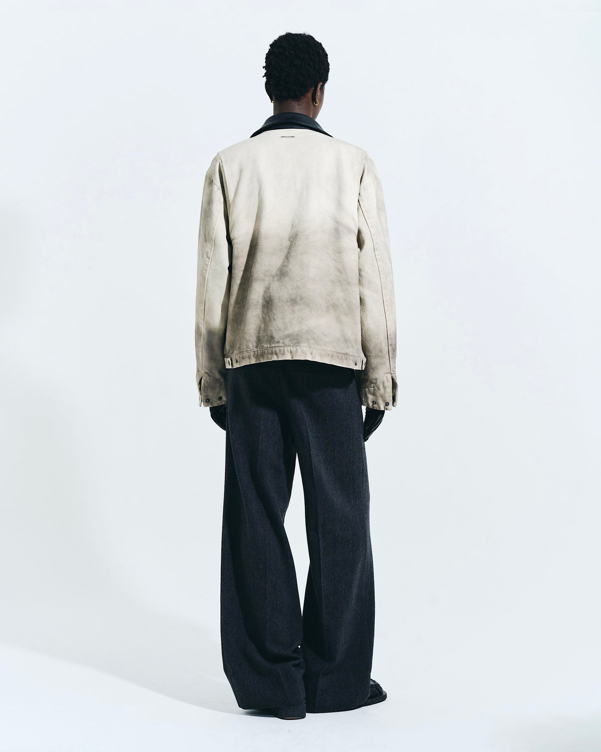 FAUX LEATHER COLLAR FADED DETROIT JACKET