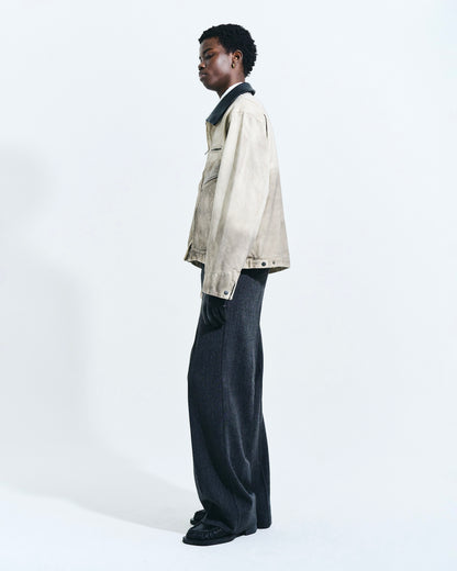 FAUX LEATHER COLLAR FADED DETROIT JACKET