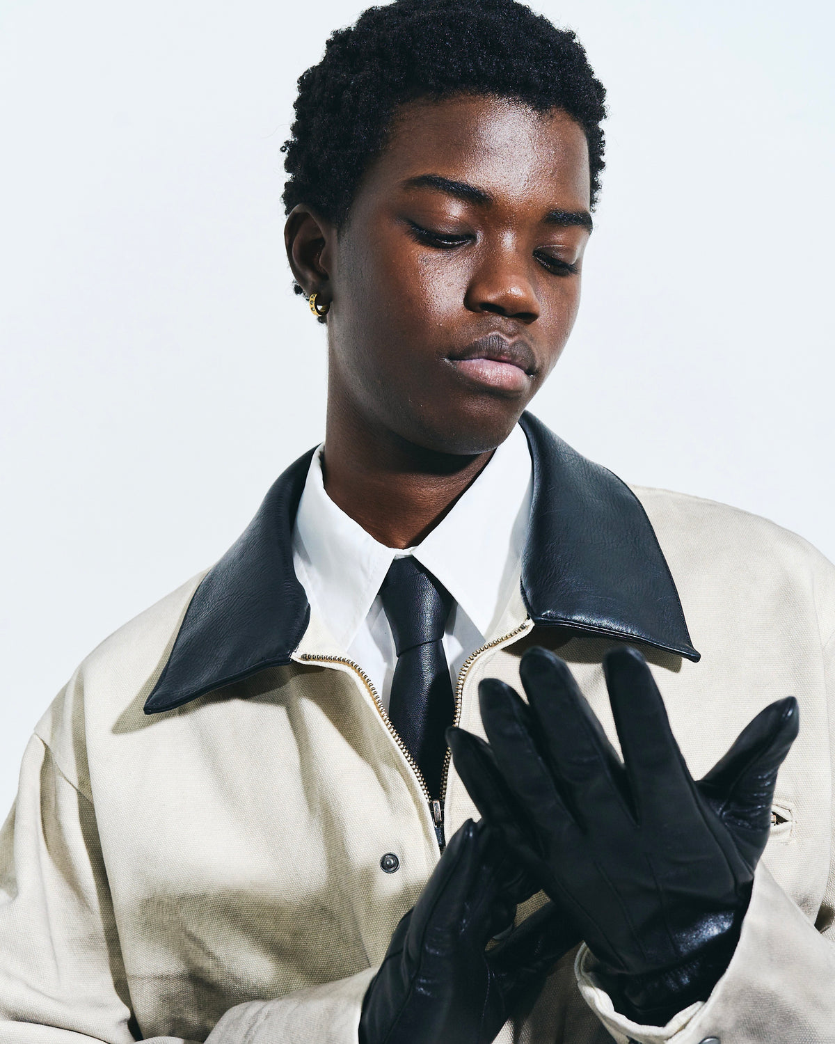 FAUX LEATHER COLLAR FADED DETROIT JACKET