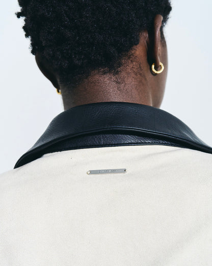 FAUX LEATHER COLLAR FADED DETROIT JACKET
