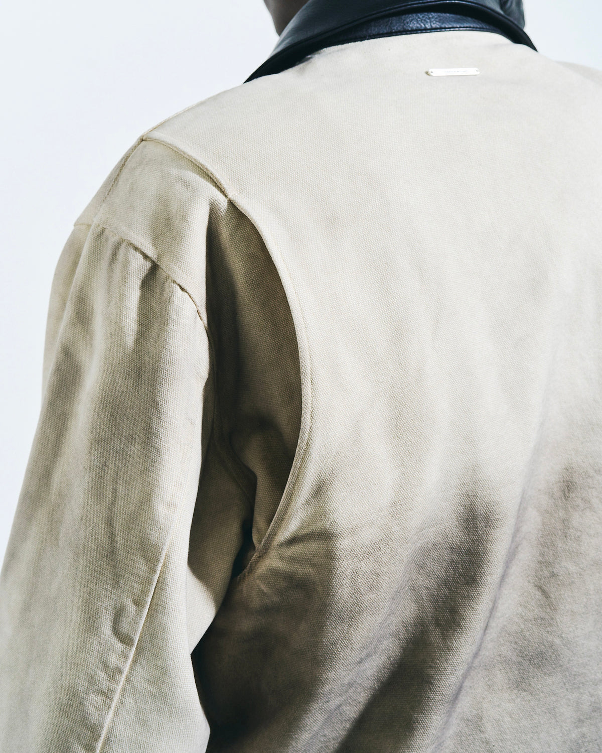 FAUX LEATHER COLLAR FADED DETROIT JACKET