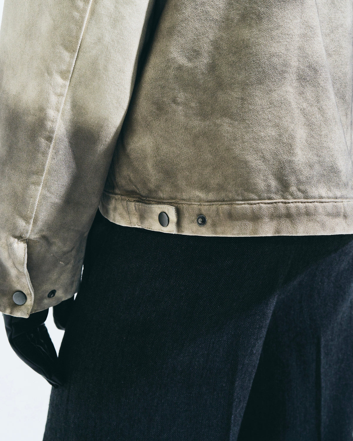 FAUX LEATHER COLLAR FADED DETROIT JACKET