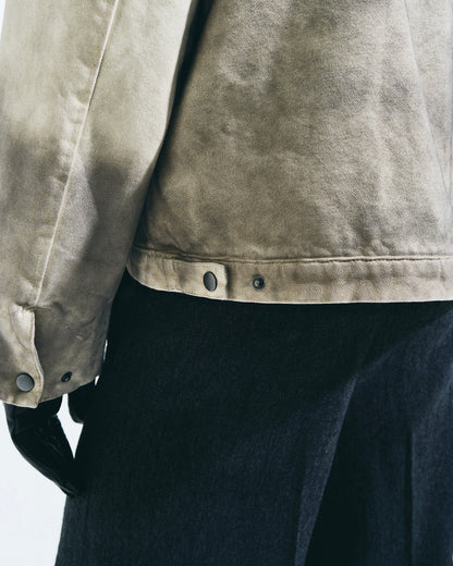 FAUX LEATHER COLLAR FADED DETROIT JACKET
