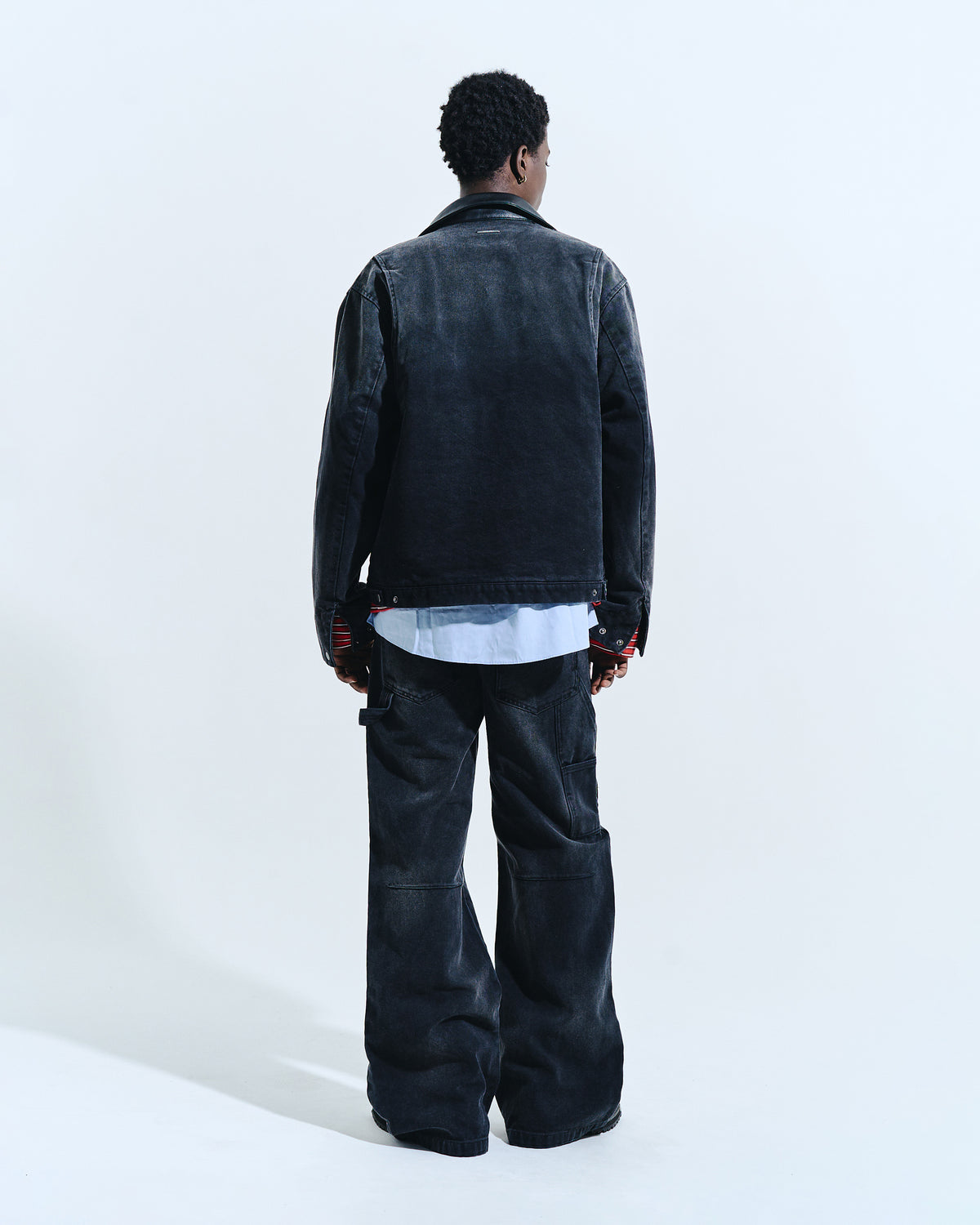 FAUX LEATHER COLLAR FADED DETROIT JACKET